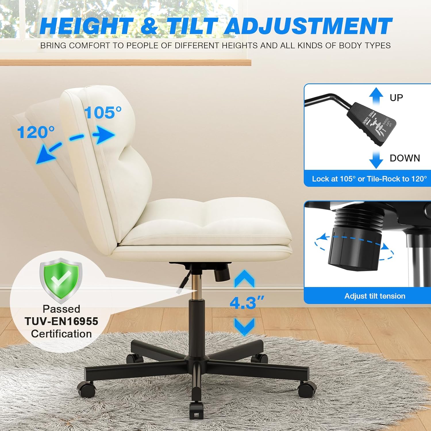 Rfiver Office Desk Chairs with Wheels Criss Cross Chair with Height Adjustable and Swivel